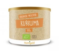 Nutrigold kurkuma iz certificiranog organskog uzgoja u smeđoj posudi od 100 grama