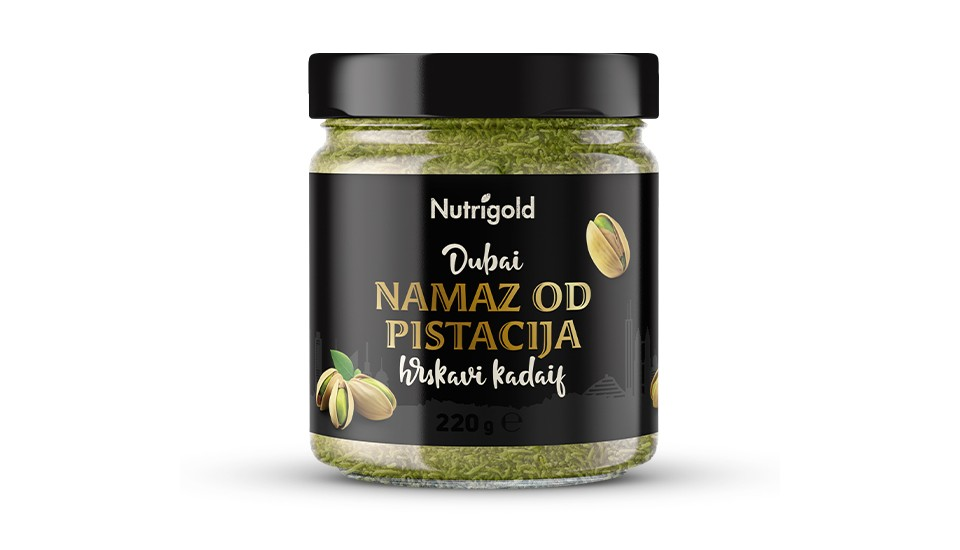 Nutrigold Dubai namaz od pistacija s hrskavim kadaifom u staklenoj teglici