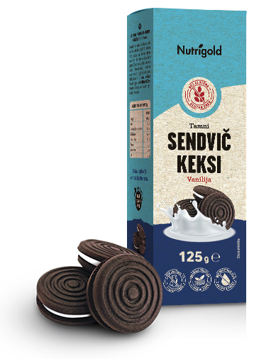 Sendvič keksi tamni Vanilija - Bez glutena 125g Nutrigold