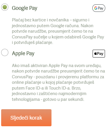 Prikaz odabira načina plaćanja na webu