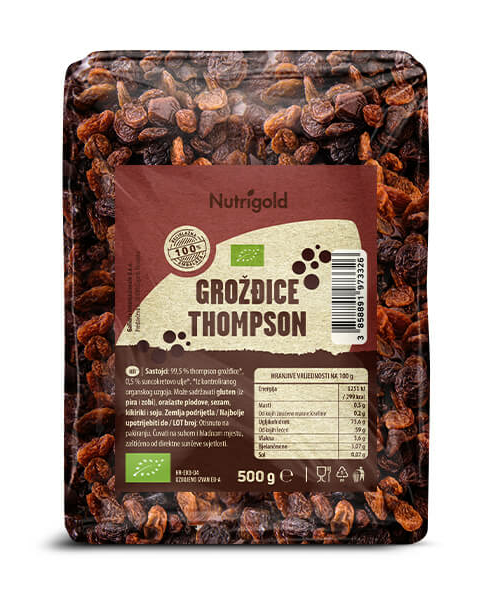 Nutrigold Thompson organske grožđice u pakiranju od 500g 