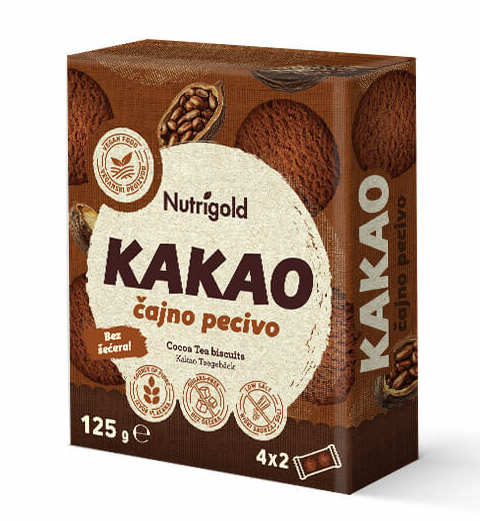 Nutrigold keksi bez šećera kakao u pakiranju od 125g 