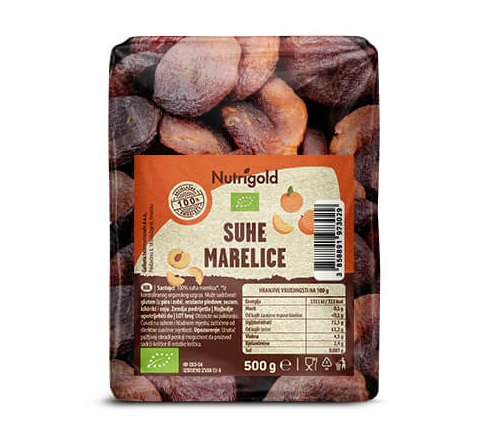 Nutrigold sušene organske marelice u pakiranju od 500g 