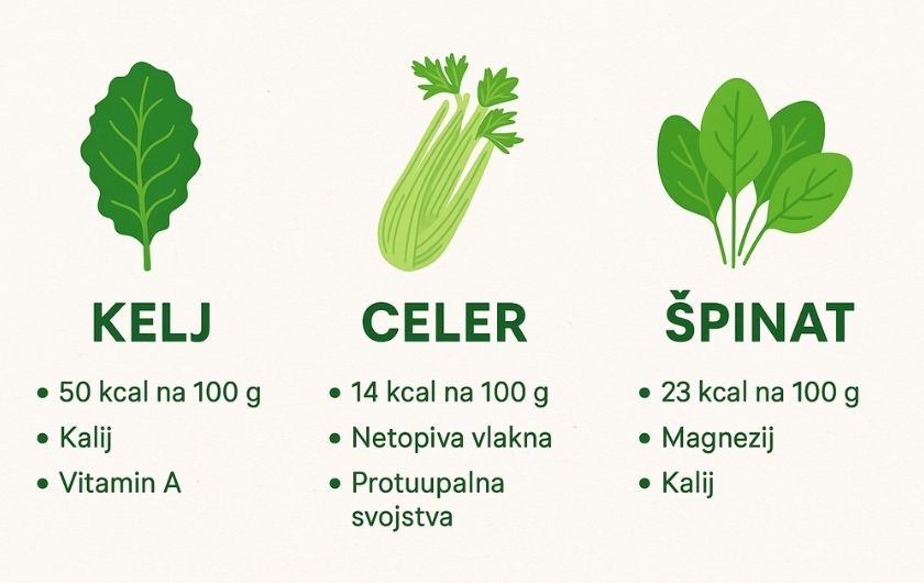 špinat, kelj i celer odlično je povrće za zeleni smoothie