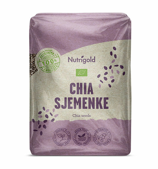 Nutrigold organske Chia sjemenke u pakiranju od 500g.