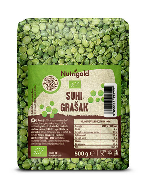 Suhi grašak Zeleni - Organski 500g Nutrigold