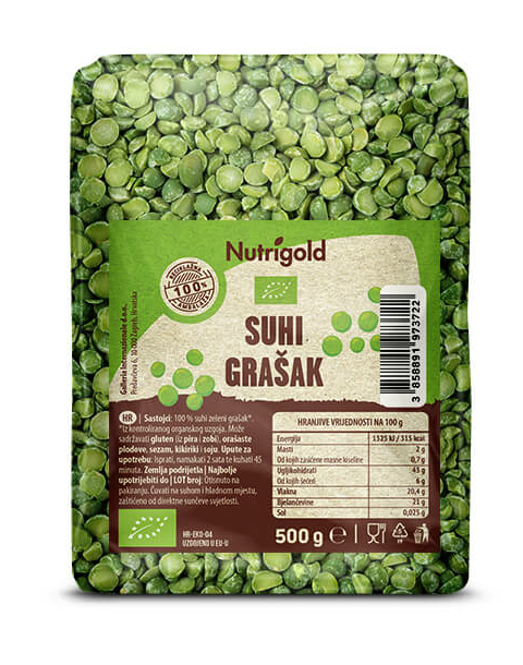 Nutrigold Organski zeleni Suhi grašak Zeleni u pakiranju od 500g 