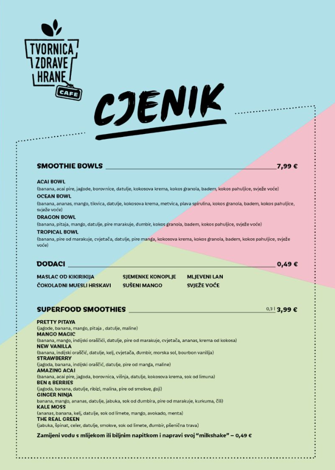 Tornica Zdrave Hrane Caffee cijenik