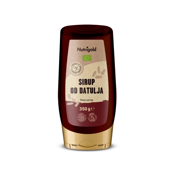 Nutrigold sirup od datulja u prozirnoj, plastičnoj ambalaži od 350g.
