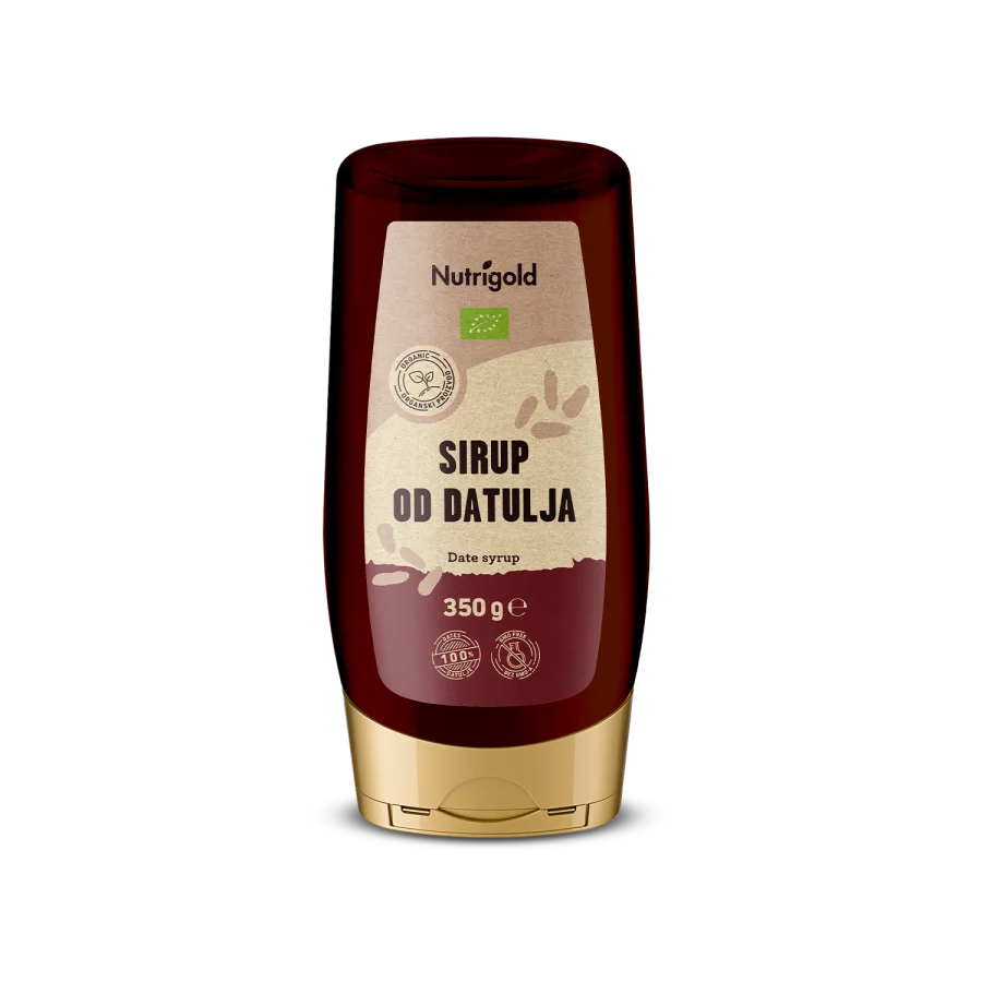 Nutrigold sirup od datulja u prozirnoj, plastičnoj ambalaži od 350g.