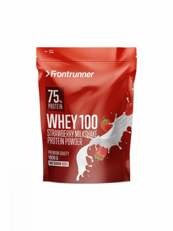 Frontrunner Whey 100 jagoda i milkshake proteinski prah u crvenoj ambalaži od 1kg