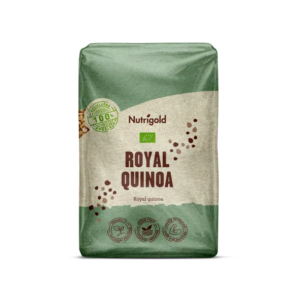 Nutrigold quinoa royal dolazi u prozirnom, plastičnom pakiranju od 500g.
