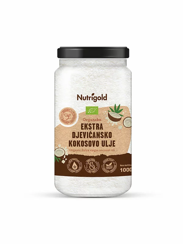 Nutrigold ekstra djevičansko kokosovo ulje u prozirnoj staklenoj ambalaži 1000ml