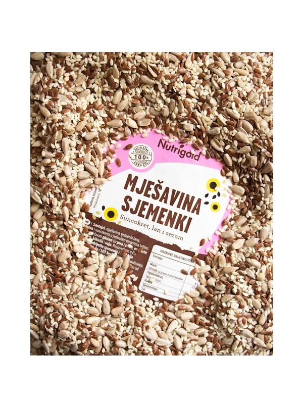 Nutrigold mješavina sjemenki dolazi u prozirnom pakiranju od 750g