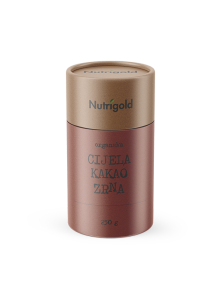 Nutrigold kakao zrna cijela u smeđoj, kartonskoj ambalaži od 250g.