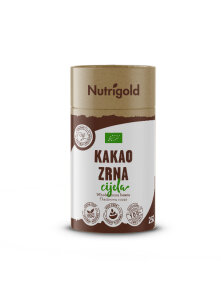 Nutrigold kakao zrna cijela u smeđoj, kartonskoj ambalaži od 250g.