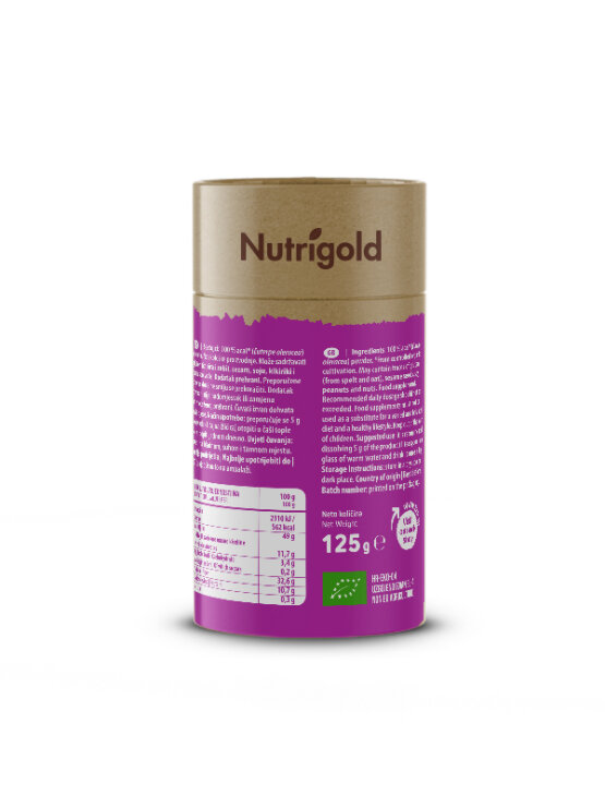 Nutrigold acai u prahu u kartosnkom, ljubičastom pakiranju od 125g.