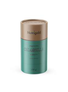 Nutrigold organski chlorella prah u zelenoj tubastoj ambalaži od 250 grama