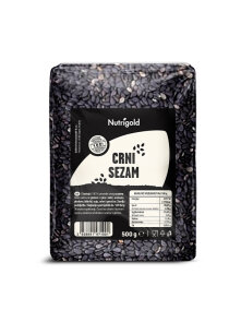 Nutrigold sezam crni u platičnoj, prozirnoj ambalaži od 500g.