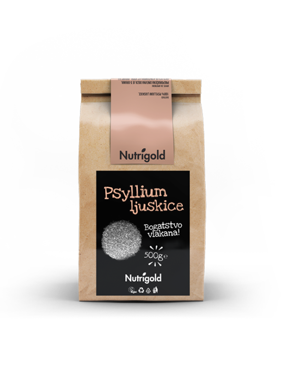 Nutrigold psyllium ljuskice u papirnatoj ambalaži od 500 grama.