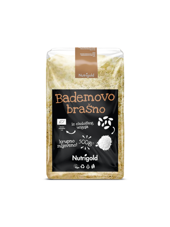 Nutrigold organsko krupnije mljeveno bademovo brašno u prozirnoj ambalaži od 200 grama