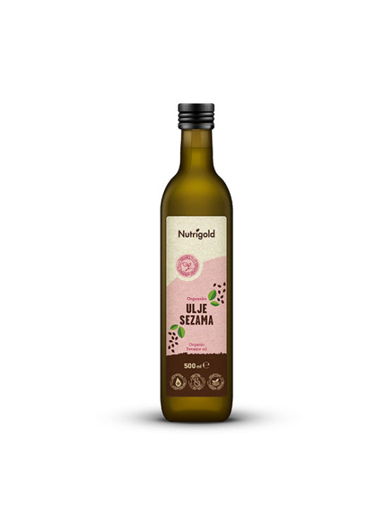 Nutrigold sezamovo ulje u tamnoj staklenoj ambalaži od 500ml.