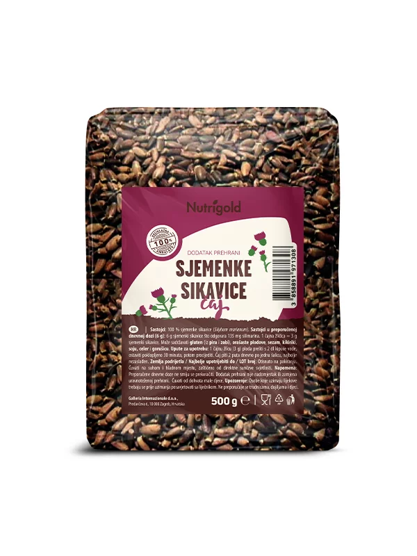 Sjemenke sikavice u prozirnom, plastičnom pakiranju od 500 grama.