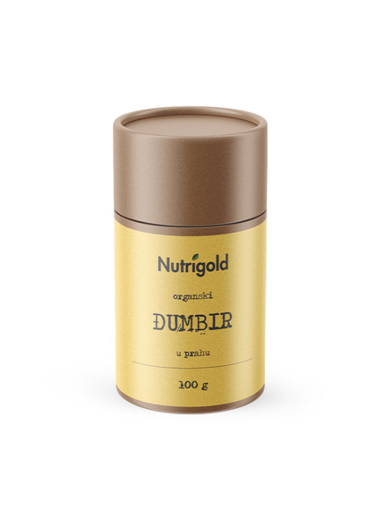 Nutrigold đumbir u prahu u kartonskoj, žutoj ambalaži od 100g.