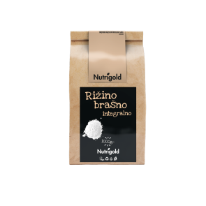 Nutrigold rižino integralno brašno dolazi u smeđem papirnatom pakiranju od 1000g.