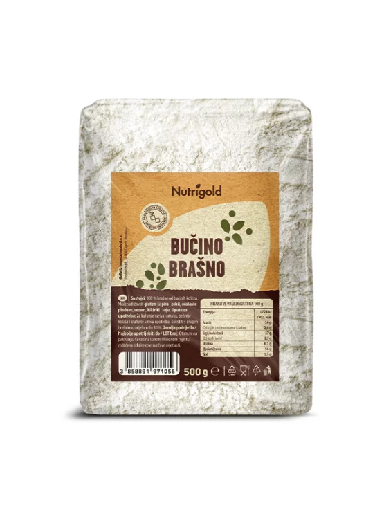 Nutrigold brašno od bundeve u smeđoj papirnatoj ambalaži od 500 grama.