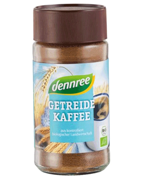 Denree kava od cikorije i ječma iz certificiranog organskog uzgoja u plastičnoj prozirnoj posudi od 100 grama.