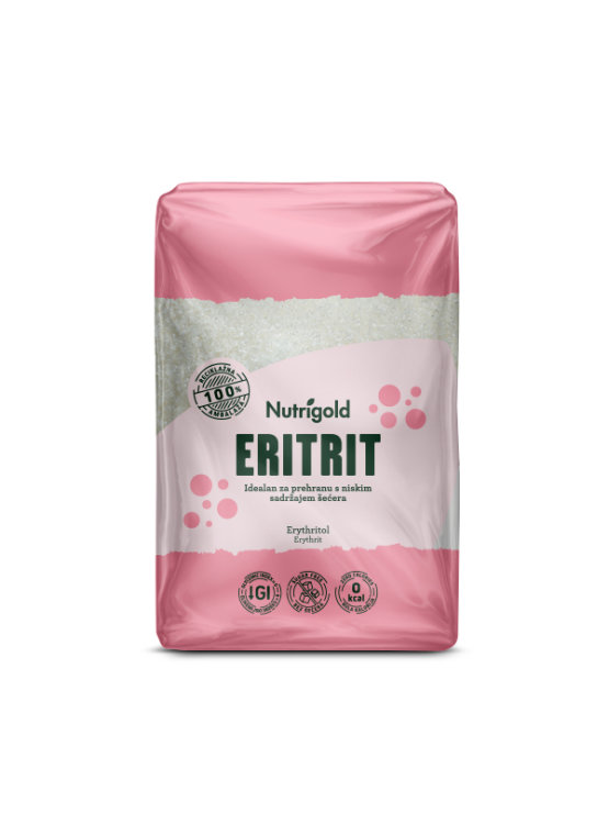 Nutrigold eritrit prirodni zaslađivač u prozirnoj plastičnoj ambalaži 1000g