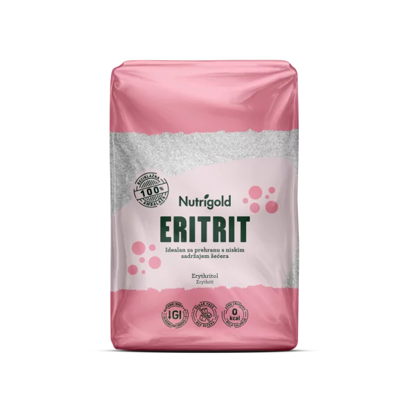 Nutrigold eritrit prirodni zaslađivač u prozirnoj plastičnoj ambalaži 1000g