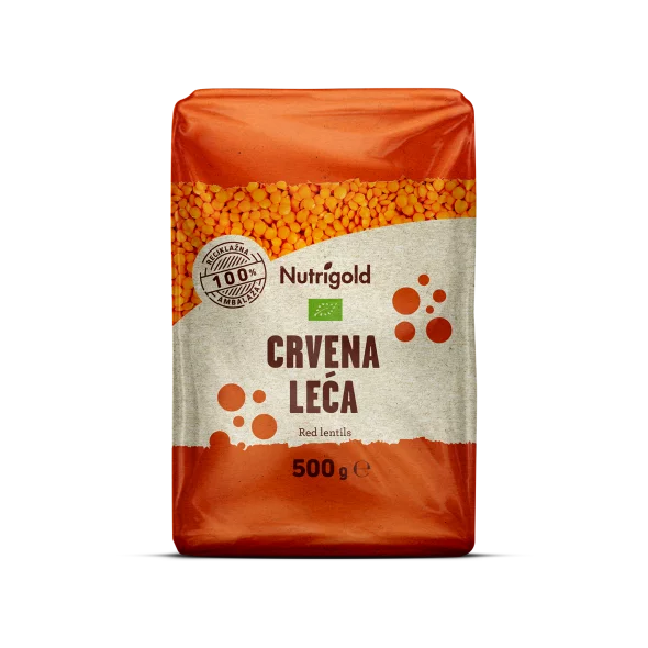 Nutrigold Leća crvena - Organska u prozirnoj plastičnoj ambalaži 500g