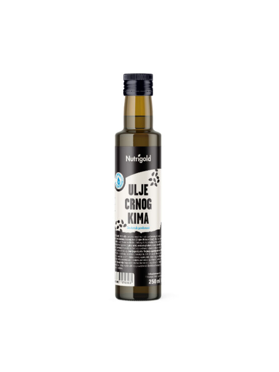 Nutrigold ulje crnog kima u tamnoj, staklenoj ambalaži od 250ml.