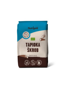 Nutrigold tapioka škrob u tamnom, kartonskom pakiranju od 500g.