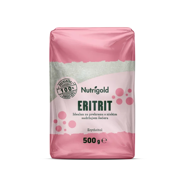 Nutrigold eritrit prirodni zaslađivač u prozirnoj plastičnoj ambalaži 500g