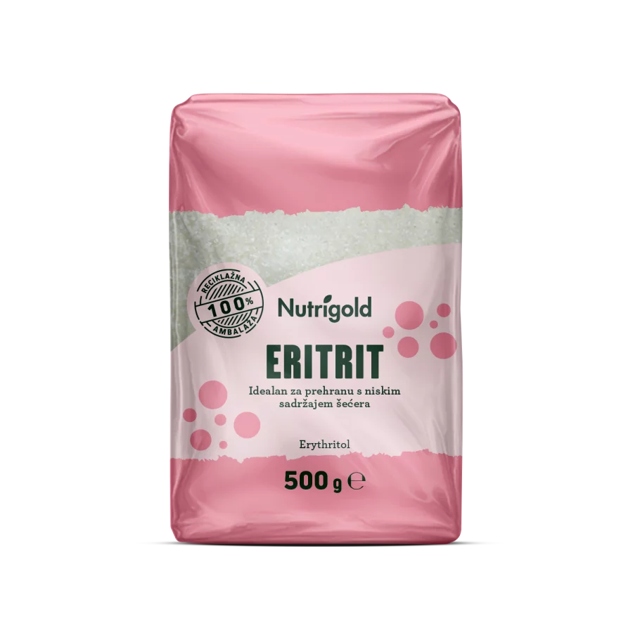 Nutrigold eritrit prirodni zaslađivač u prozirnoj plastičnoj ambalaži 500g