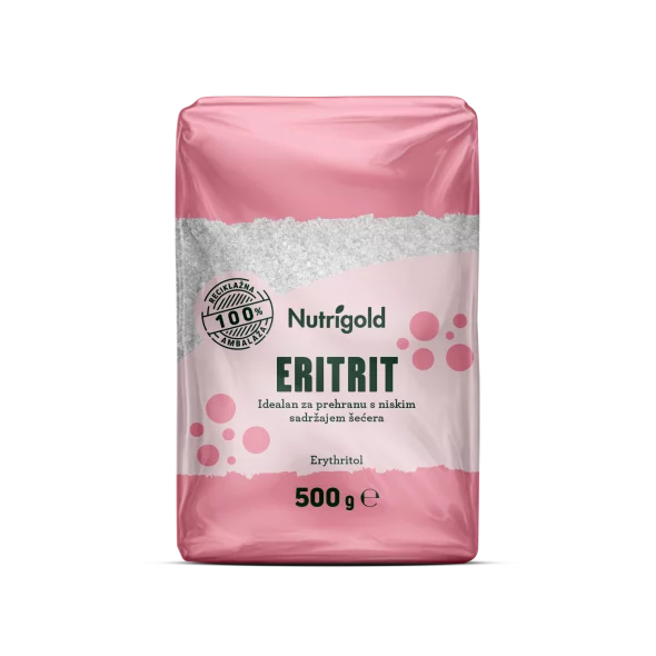 Nutrigold eritrit prirodni zaslađivač u prozirnoj plastičnoj ambalaži 500g