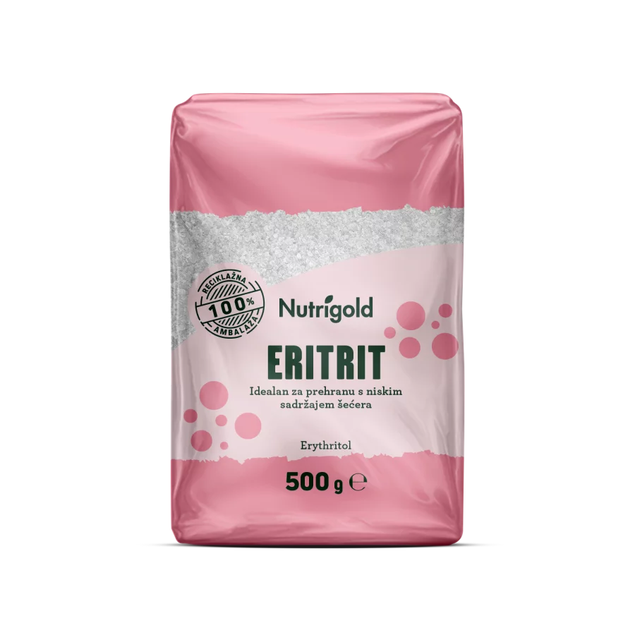 Nutrigold eritrit prirodni zaslađivač u prozirnoj plastičnoj ambalaži 500g