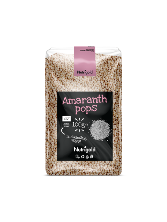 Nutrigold Amaranth pops u prozirnoj ambalaži od 100 grama.