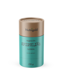 Nutrigold spirulina tablete u zelenoj, kartonskoj ambalaži od 250g.