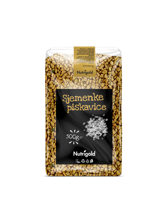 Nutrigold sjemenke piskavice u plastičnoj, prozirnoj ambalaži od 500g.