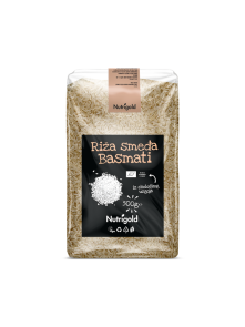 Nutrigold organska smeđa basmati riža u prozirnoj plastičnoj vrećici 500 grama