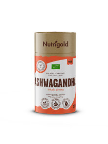 Nutrigold Ashwagandha prah u narančastoj ambalaži od 200g sa poklopcem
