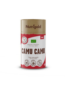 Nutrigold organski camu camu prah u crvenoj tubastoj ambalaži od 100 grama