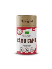 Nutrigold organski camu camu prah u crvenoj tubastoj ambalaži od 100 grama