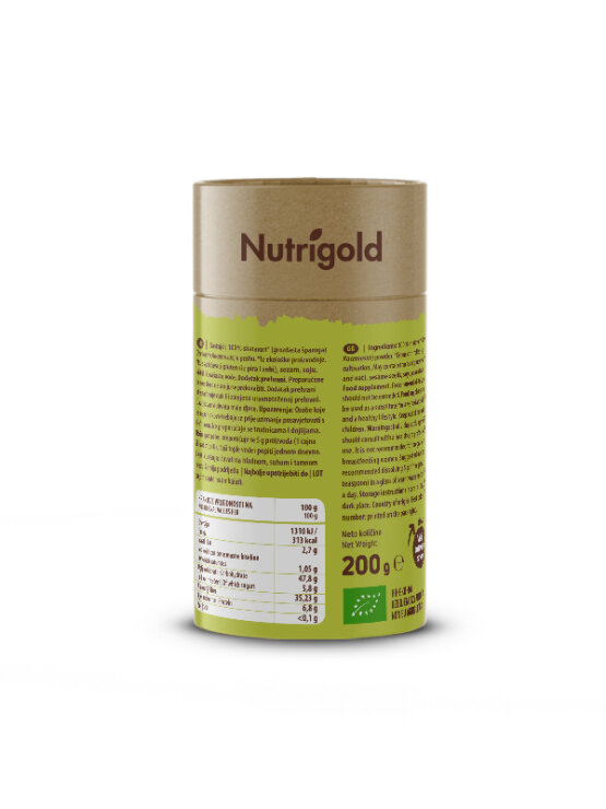 Nutrigold Ashwagandha prah u narančastoj ambalaži od 200g sa poklopcem