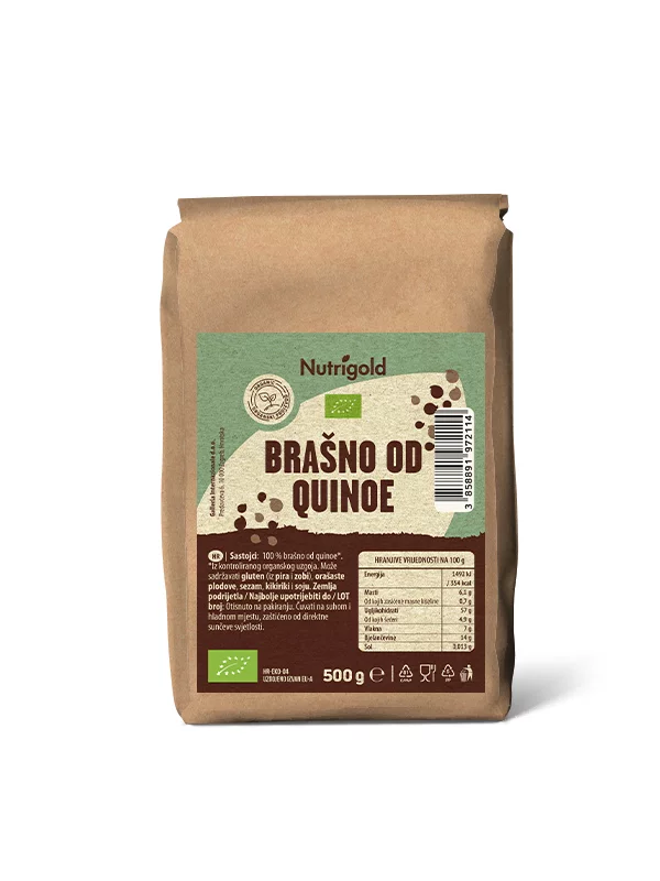 Nutrigold organsko brašno od quinoe u smeđoj ambalaži od 500 grama