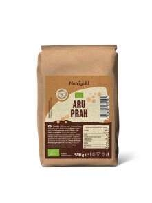 Nutrigold Aru prah iz organskog uzgoja u smeđoj ambalaži od 500 grama.